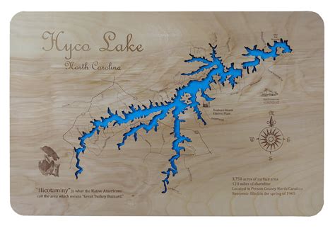 Hyco Lake, NC - Laser Cut Wood Map| Personal Handcrafted Displays