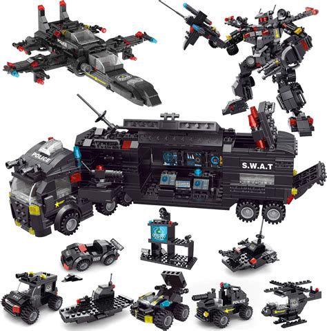 700 PCs Police Truck Building Blocks Set in 25 Different Models, 8-in-1 Creative Police Car Toys ...