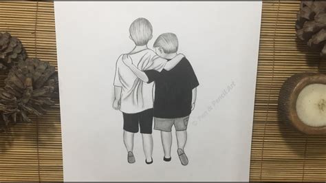 Friendship day drawing best friends hugging each other how to draw boys ...