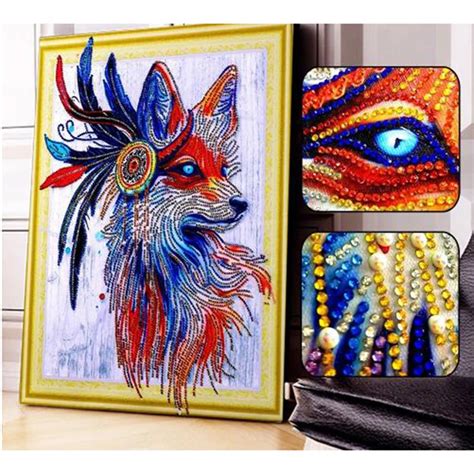 new gift Diamond Painting Animal Home Decor Diamond Mosaic Special Shaped Indian Fox 5D DIY ...