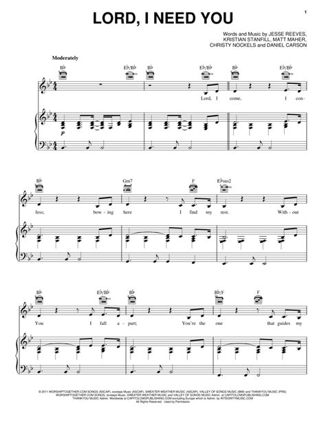 Lord, I Need You By Matt Maher Passion - Digital Sheet Music For Score - Download & Print HX ...