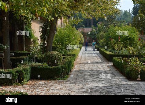 Gardens next to the Parador De Granada hotel at The Alhambra Granda ...