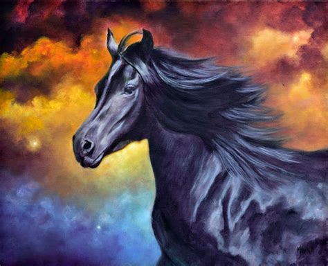 Horse Art Print Black Horse Art Black Horse Equine Art Home - Etsy