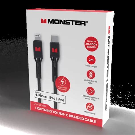 Lightning to USB-C Braided Cable – Black 2m | Monster