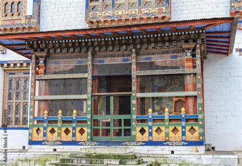 Traditional Bhutanese temple architecture in Bhutan, South Asia. Stock ...