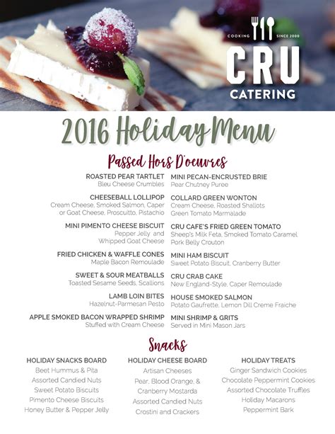 Cru Catering~ 2016 Holiday Menu - Cru Cafe