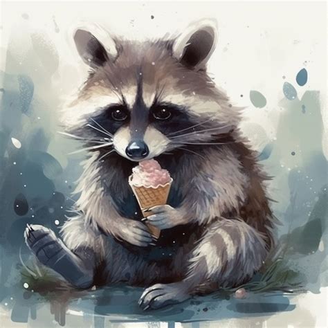 Raccoon is eating an ice-cream | Raccoon art, Raccoon illustration ...