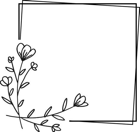 Simple square floral frame border with a corner of hand drawn plants ...