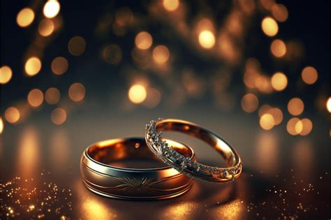 Premium Photo | A pair of gold wedding rings on blurred background