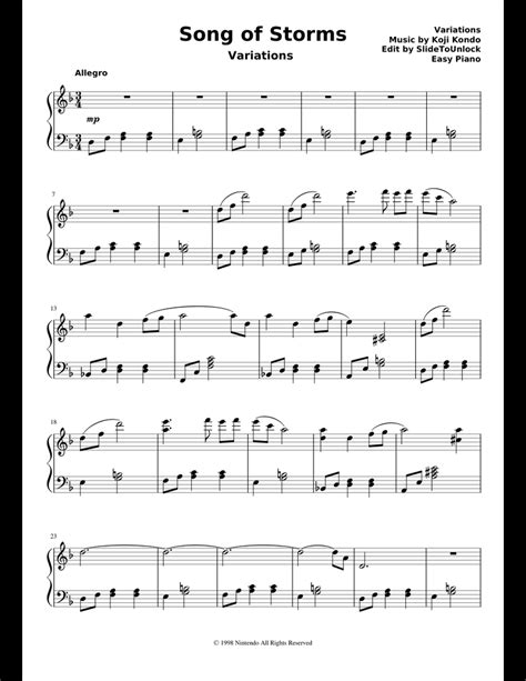 Song of Storms Variations sheet music for Piano download free in PDF or ...