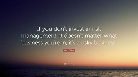 Gary Cohn Quote: “If you don’t invest in risk management, it doesn’t matter what business you’re ...