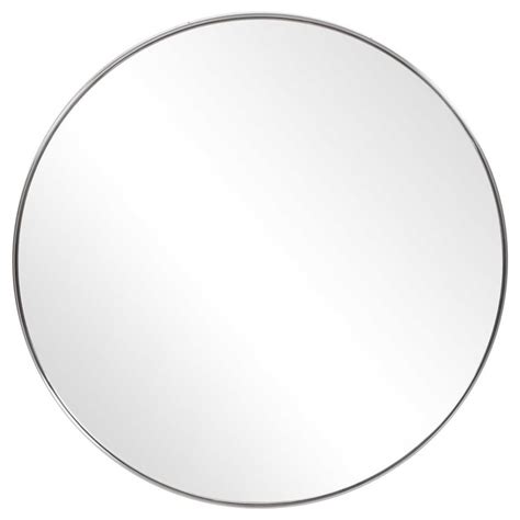 Brushed Nickel Deep Frame Modern Round Mirror | Clear Home Design