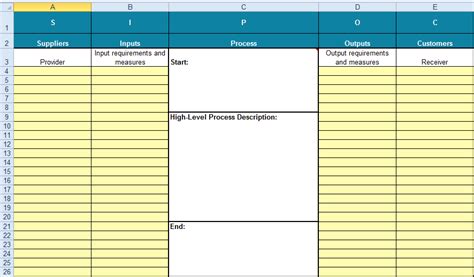 SIPOC Diagram Excel | Supplier Input Process Output Customer