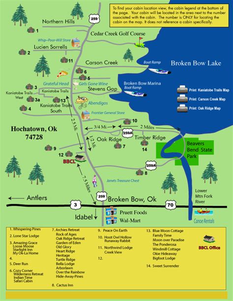 Broken Bow Lake Cabin Rentals Map - VILLAGOO