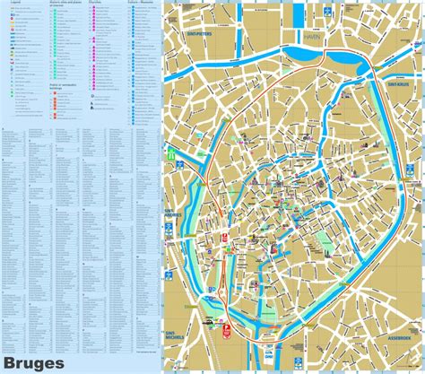 Bruges Map - Updated Attractions Map In English Showing Location Of ...