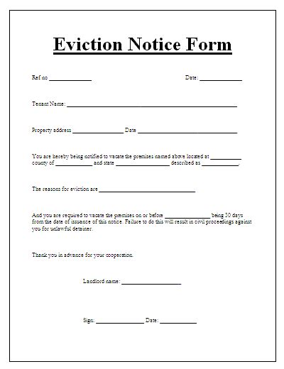 Landlord Eviction Notice Form | Eviction notice, 30 day eviction notice ...