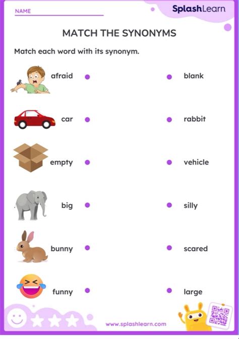 Match the Synonyms — Printable ELA Worksheet