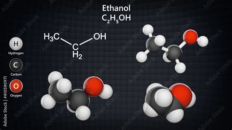 Structural chemical formula and molecular structure of Ethanol ...