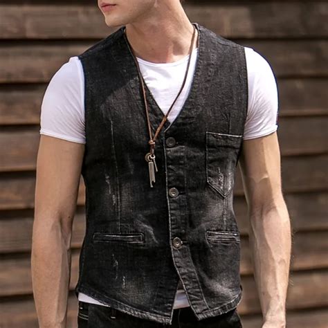 Summer Fall Casual Mens V Neck Sleeveless Denim Vest Waistcoat , Spring ...