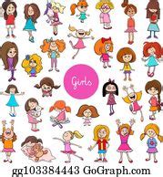 450 Cartoon Kid Girls Characters Big Set Clip Art | Royalty Free - GoGraph