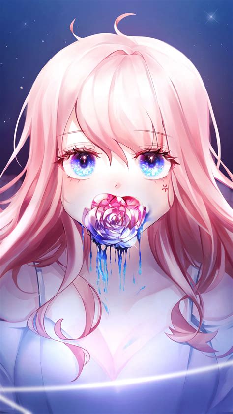 Download wallpaper 1350x2400 girl, rose, paint, anime iphone 8+/7+/6s ...