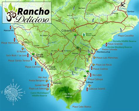 Map of the Southern Nicoya Peninsula of Costa Rica, showing the location of Rancho Delicioso Eco ...