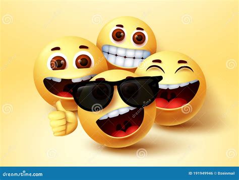 Emoji Smiley Cool Friends Character Vector Design. Smiley Emoji Wearing ...