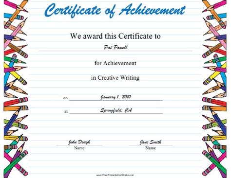 Creative Writing Printable Certificate | Creative writing, Awards certificates template, Student ...