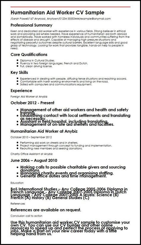 Humanitarian Aid Worker CV Sample | MyperfectCV