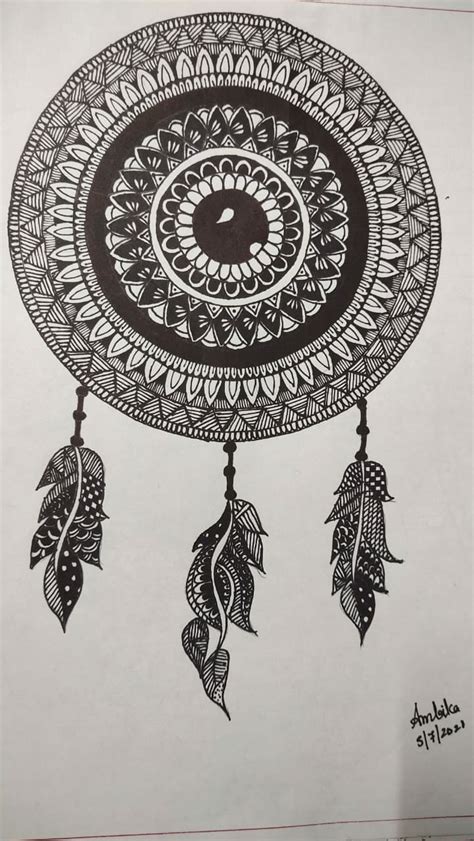 Dream Catcher - Indian Art - Mandala Style #9 (Size A4) - International Indian Folk Art Gallery