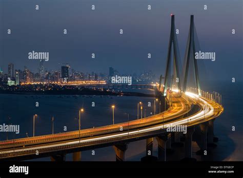 Night view of the Bandra Worli Sea Link bridge. A testament to Stock ...