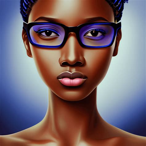 Beautiful BrownSkinned Girl with Blue Glasses and a Purple Butterfly HyperRealistic and Fine ...