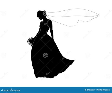 Silhouette Of A Bride With A Bouquet And A Long Veil Royalty Free Stock ...