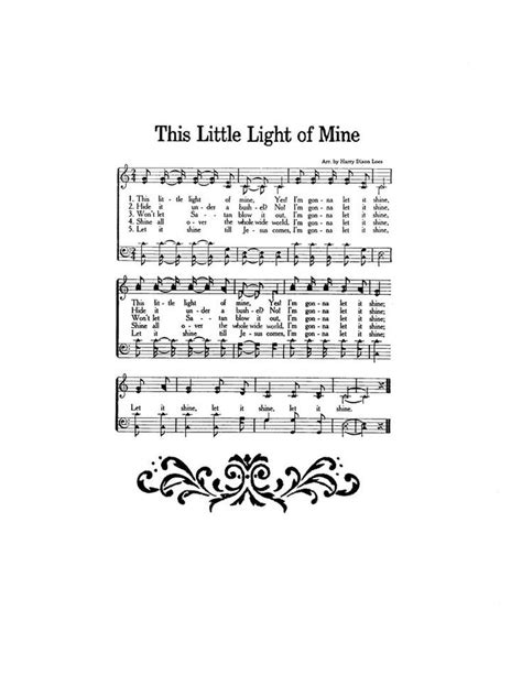 This Little Light of Mine Hymn Digital Sheet Music Home Decor Inspirational Gift Do It Yourself ...