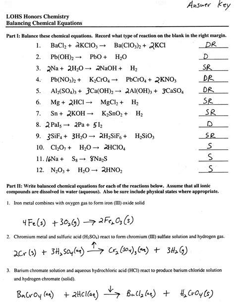 Chemistry Balancing Chemical Equations Worksheets