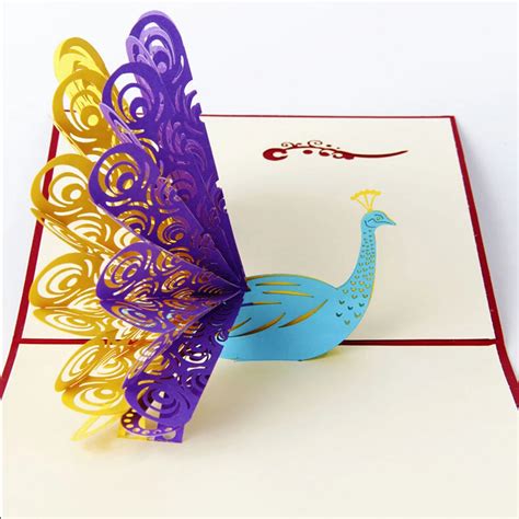 Vintage 3D Pop up Cards paper laser cut Custom Greeting Cards Peacock ...