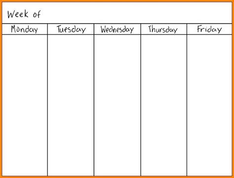 Blank Monday Through Friday Calendars | Calendar Template Printable