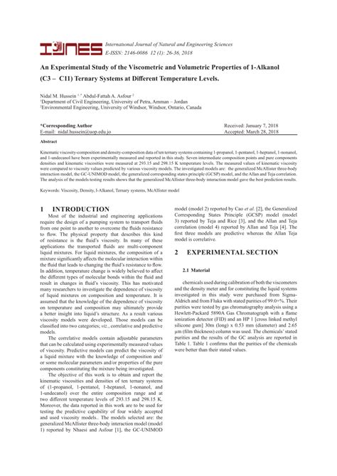 (PDF) An Experimental Study of the Viscometric and Volumetric Properties of 1-Alkanol (C3-C11 ...