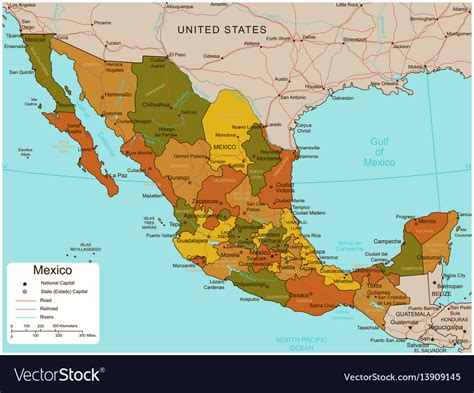 Mexico map with selectable territories Royalty Free Vector