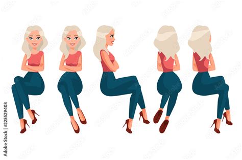 Vector illustration of sitting woman in casual clothes under the white ...