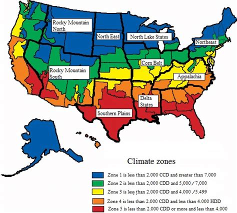 Climate zones in the continental United States. CCD = Cooling Degree ...