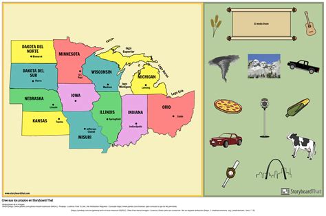 Actividad del Mapa de la Región del Medio Oeste | Mayúsculas e Imágenes de Etiquetas