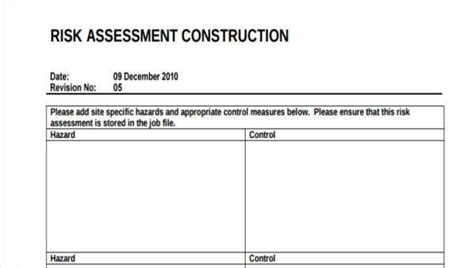 FREE 9+ Construction Risk Assessment Forms in PDF | MS Word | Excel