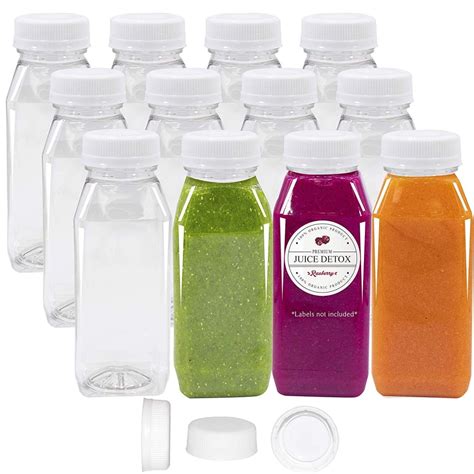 8 Oz Empty Juice Bottles 12 Pack Clear Plastic Disposable Tamper Proof Lids - Walmart.com ...