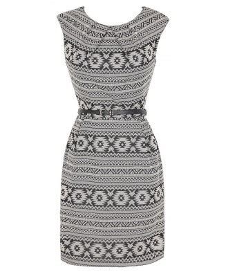 Aztec Print Dress, Cute Aztec Print Dress, Aztec Print Juniors Dress, Belted Aztec Print Sheath ...