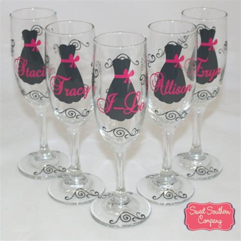 7 Personalized Champagne Flutes with Strapless Gown Choose