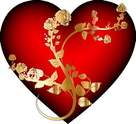 gold hearts with red roses - Clip Art Library