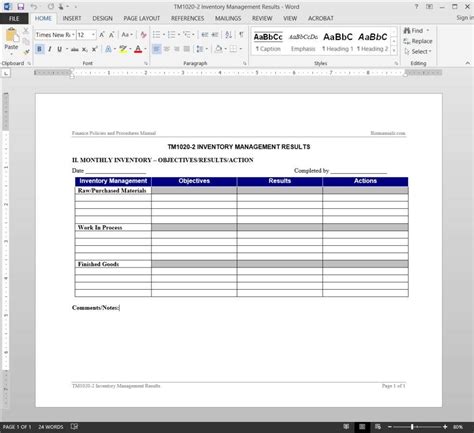 Inventory Management Report Template