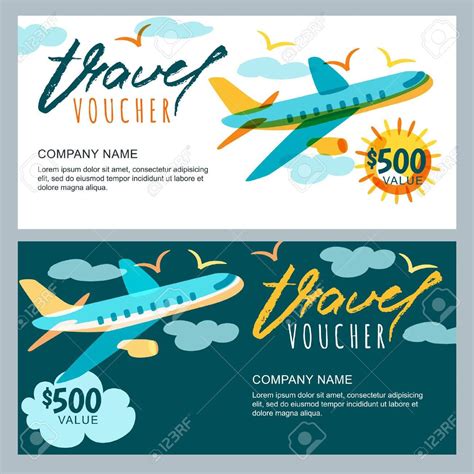 Vector Gift Travel Voucher Template. Multicolor Flying with Free Travel ...