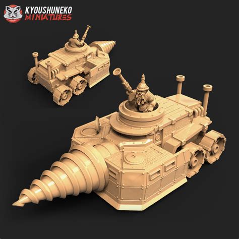 3D Printable Dwarf Miner Drill Tank by Kyoushuneko Miniatures